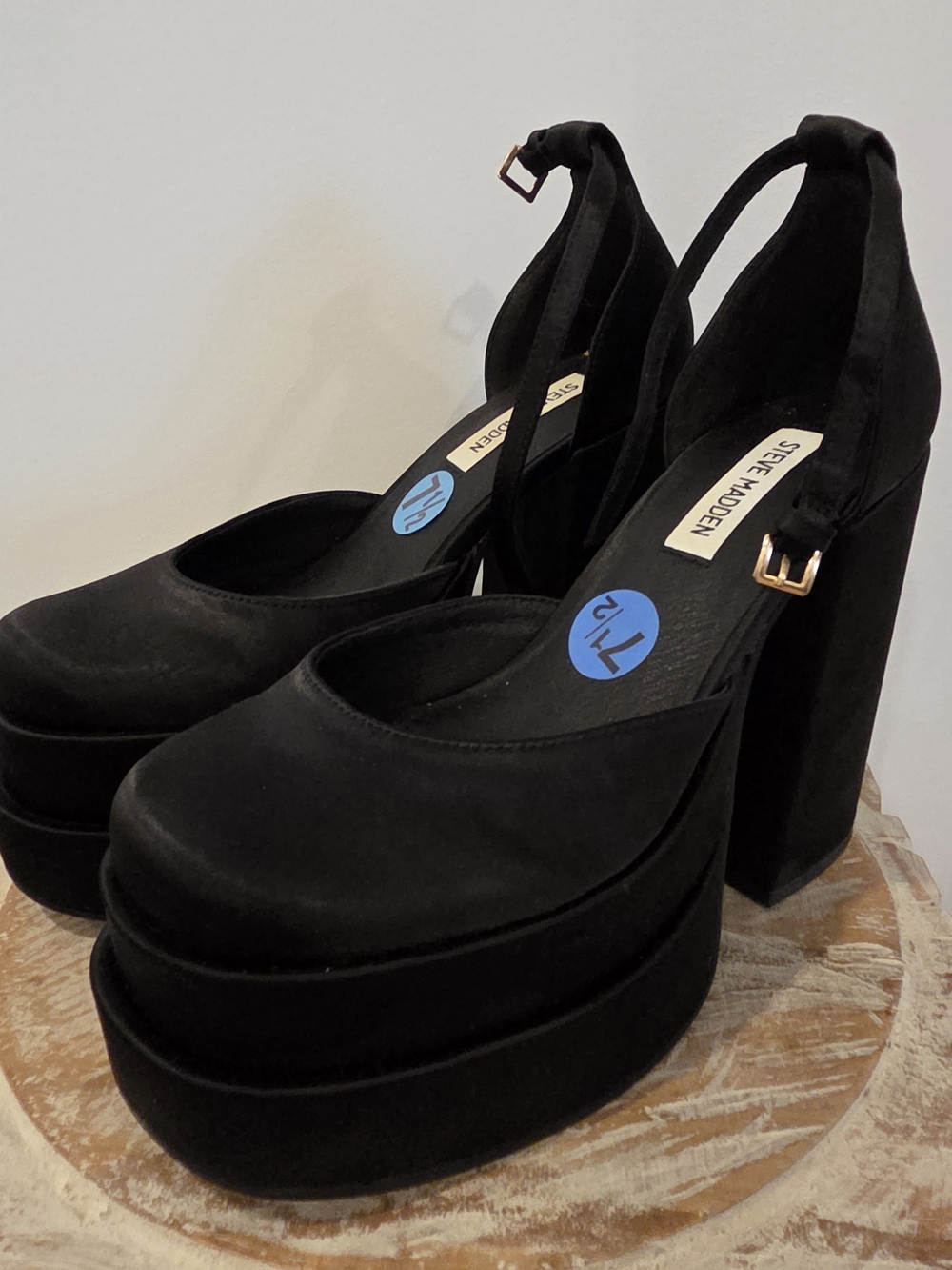 Steve Madden Black Satin Platform Heels